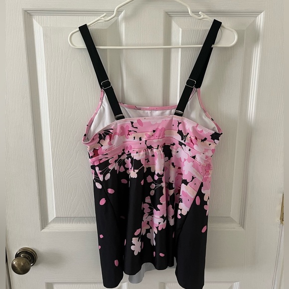 Floral Pink and Black Swim Top - Picture 2 of 5